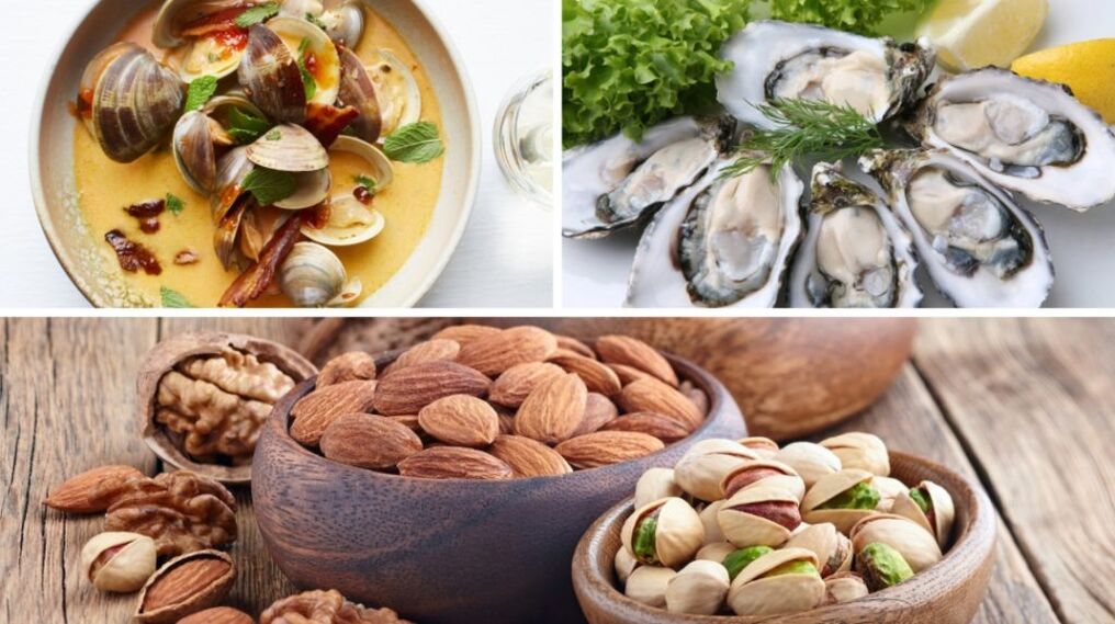 Seafood and nuts will help increase testosterone levels in a man's body